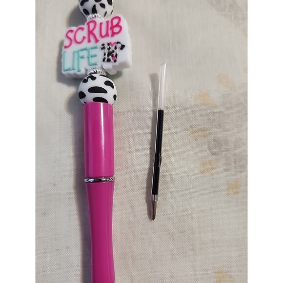 Bead Pen Scrub Life Nurse Silicone Beads Pink Black White Print Extra Ink Cartri - Picture 4 of 4